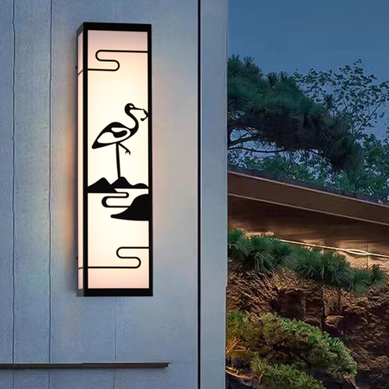 Traditional Chinese Crane Rectangle Shade LED Waterproof Wall Sconce Lamp For Outdoor Patio