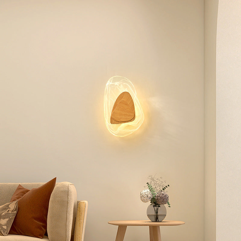 Contemporary Scandinavian Oval Glass Wood Hardware LED Wall Sconce Lamp For Living Room