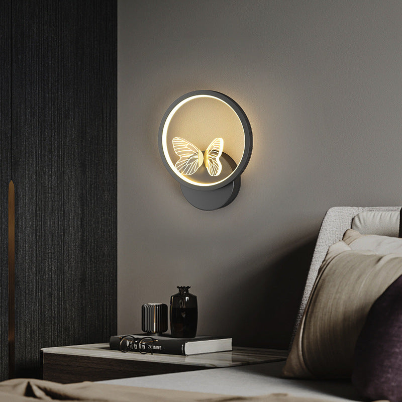 Modern Art Deco Butterfly Square Round Frame Design LED Wall Sconce Lamp For Bedroom