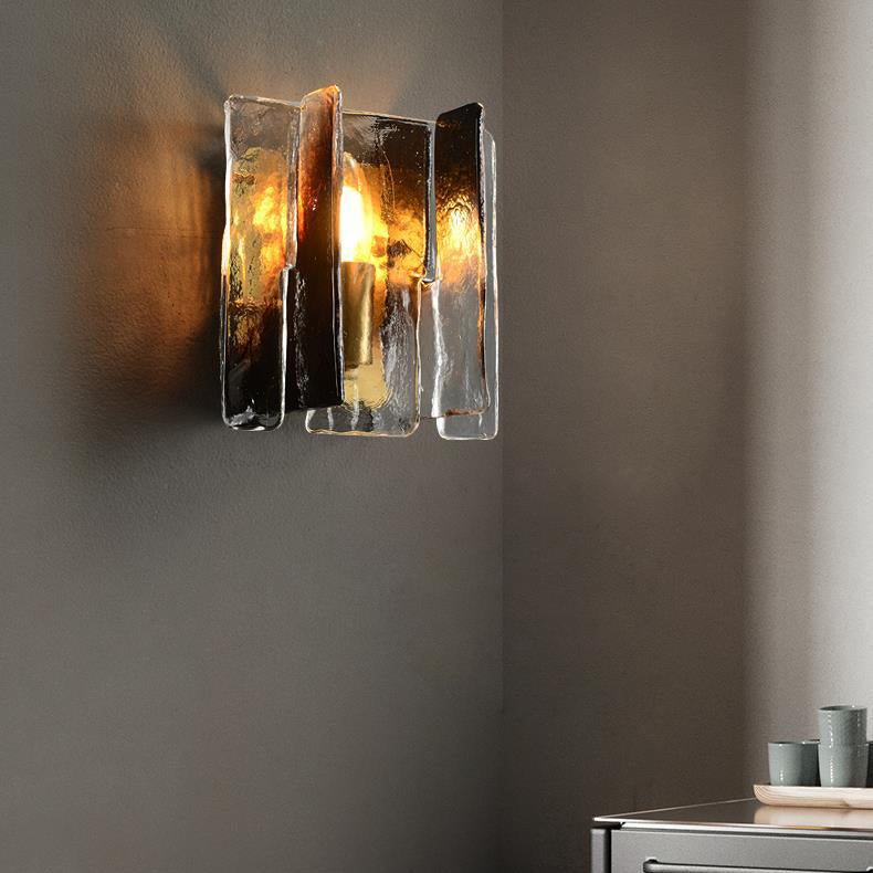 Modern Luxury Rectangle Copper Glass 1-Light Wall Sconce Lamp For Living Room