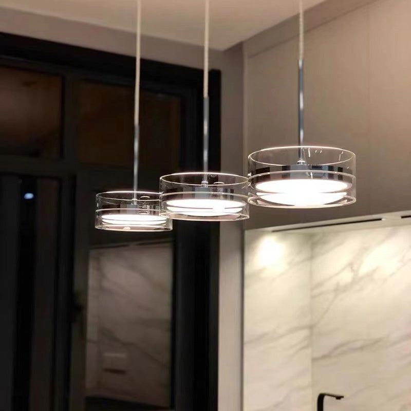 Modern Minimalist Stainless Steel Glass Round 1/3 Light Island Light Chandelier For Dining Room