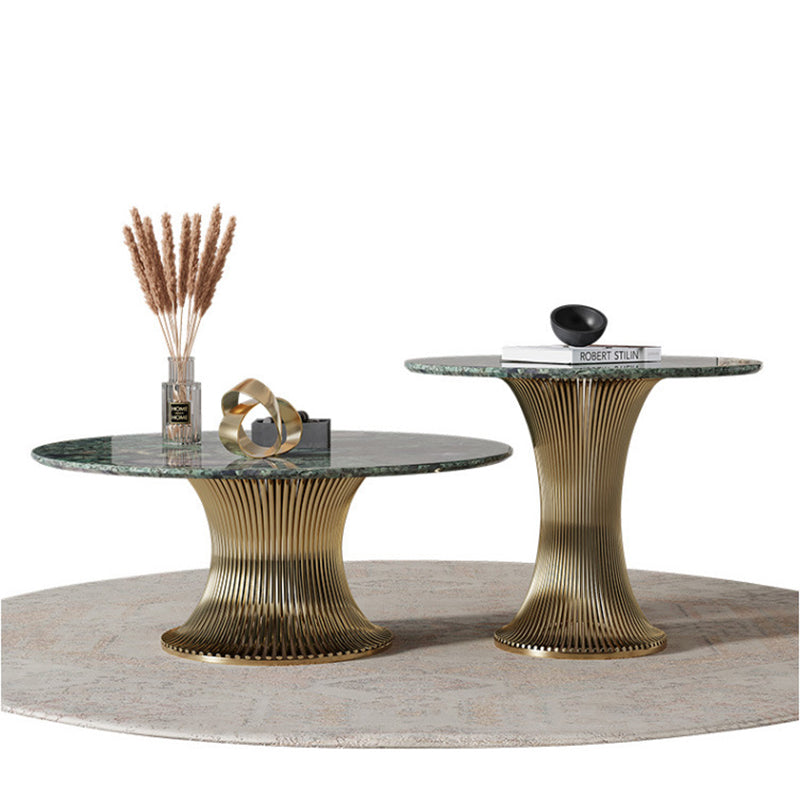 Contemporary Luxury Round Column Marble Stainless Steel Coffee Table Set For Living Room