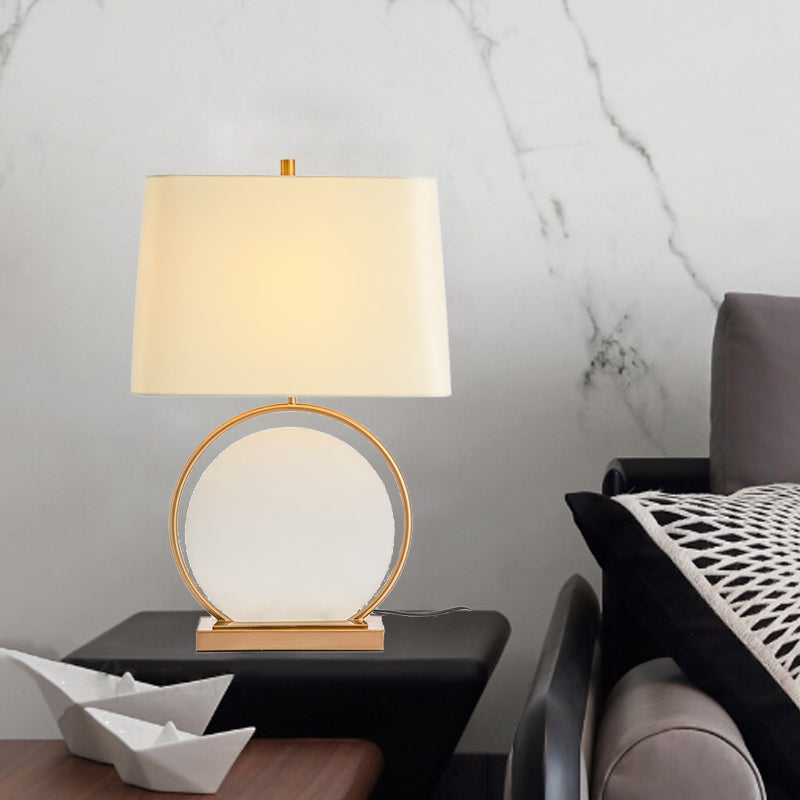 Modern Minimalist Square Round Stone Iron Cloth 1-Light Table Lamp For Bedroom