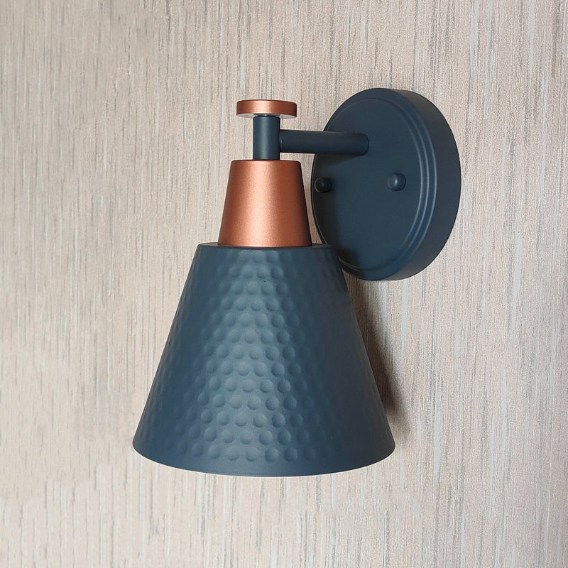 Contemporary Nordic Frosted Blue Cone Iron 1-Light Wall Sconce Lamp For Hallway