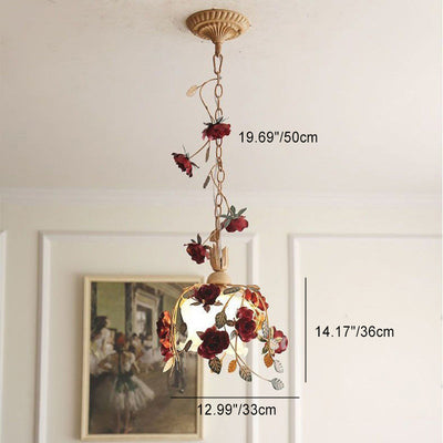 Contemporary Retro Iron Glass Rose 1-Light Pendant Light For Bedroom