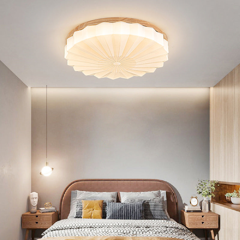 Modern Minimalist Round Flower Wood Iron Acrylic LED Flush Mount Ceiling Light For Living Room