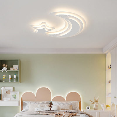 Contemporary Creative Moon Acrylic Iron LED Flush Mount Ceiling Light For Bedroom