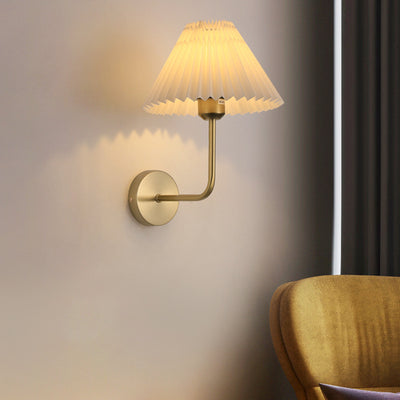 Contemporary Simplicity Pleated Cone Iron Fabric 1-Light Wall Sconce Lamp For Living Room