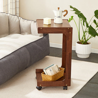 Modern Minimalist Rectangular Wood Side Table 2-Tier For Living Room