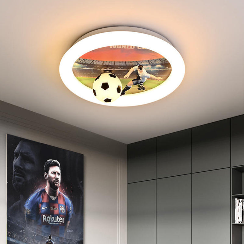 Contemporary Creative Kids Football Iron Acrylic LED Flush Mount Ceiling Light For Bedroom