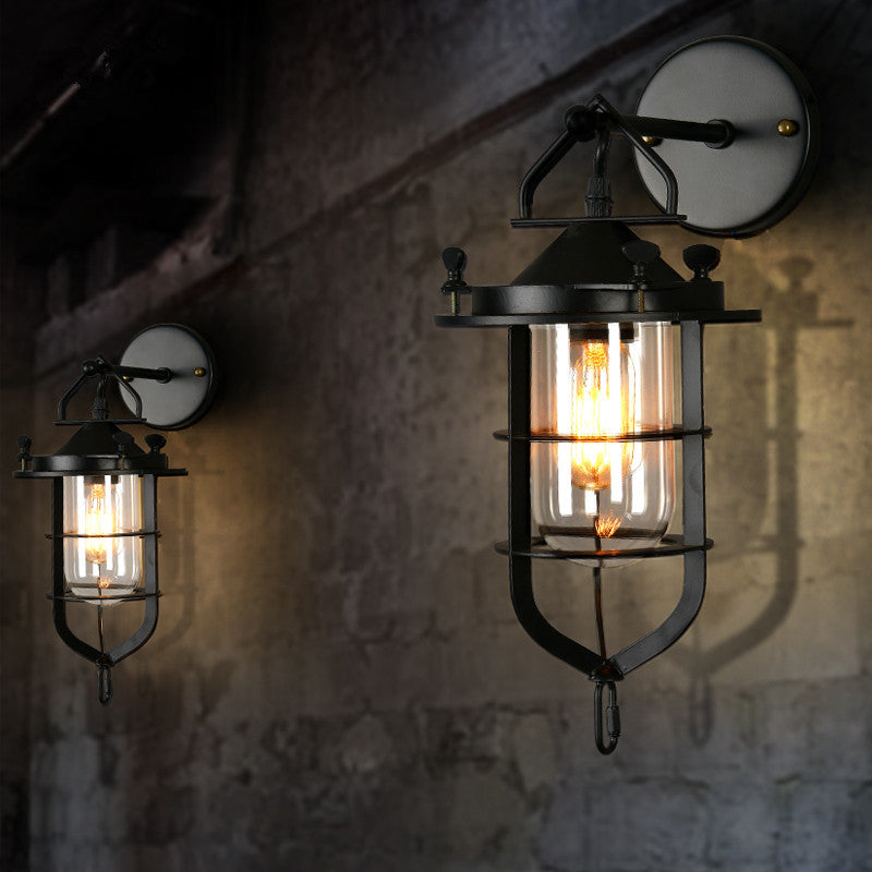 Contemporary Industrial Iron Glass Houseboat Design 1-Light Wall Sconce Lamp For Dining Room