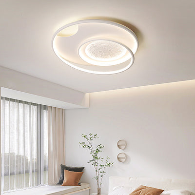 Modern Minimalist Round Circle Moon Aluminium Resin Silicone LED Flush Mount Ceiling Light For Bedroom