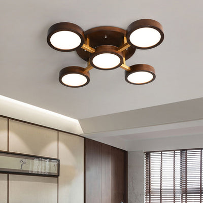 Modern Minimalist Branch Round Wood Hardware Acrylic LED Semi-Flush Mount Ceiling Light For Living Room