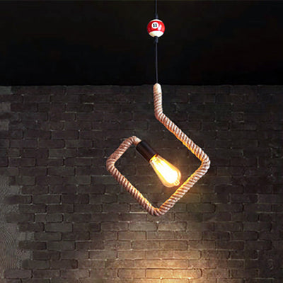 Traditional Farmhouse Hemp Rope Weaving Geometric Figure Billiard Ball Decor 1-Light Pendant Light For Entertainment Room