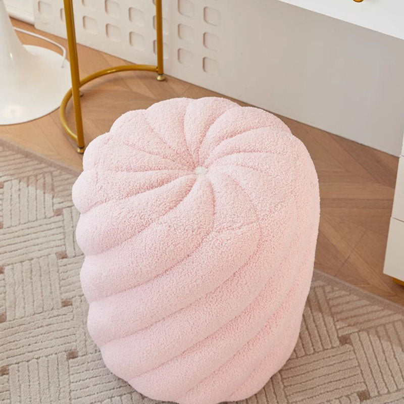 Contemporary Scandinavian Lambswool Round Vanity Stool For Bedroom