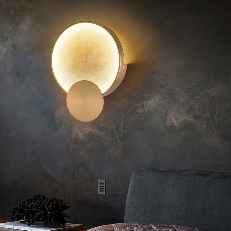 Modern Minimalist Round Iron Marble LED Wall Sconce Lamp For Living Room