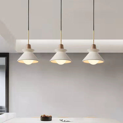 Contemporary Industrial Round Cone Hardware Glass Cement Wood 1-Light Pendant Light For Living Room