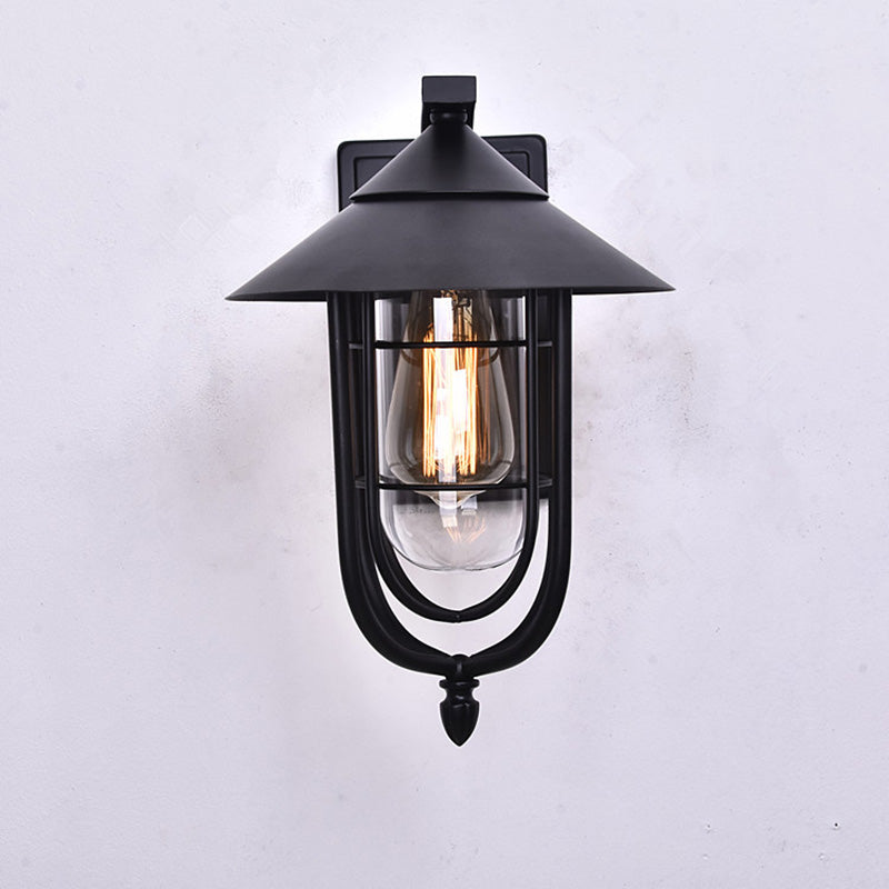 Contemporary Industrial Human Sensing Iron Glass 1-Light Outdoor Wall Sconce Lamp For Garden