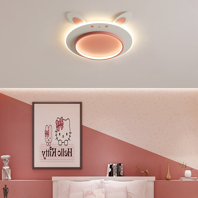 Modern Simplicity Kids Iron Acrylic Rabbit Round LED Flush Mount Ceiling Light For Bedroom