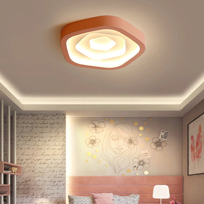 Contemporary Scandinavian Rose Shaped Pentagonal Iron Acrylic LED Flush Mount Ceiling Light For Bedroom