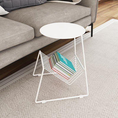 Contemporary Scandinavian Round Tabletop Iron Coffee Table 1-Shelf For Living Room