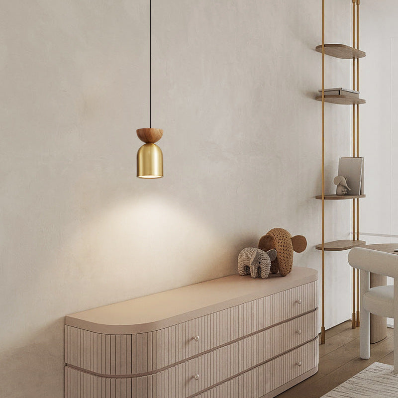 Luminaire suspendu contemporain scandinave à 1 lumière cylindrique en laiton pour chambre à coucher 