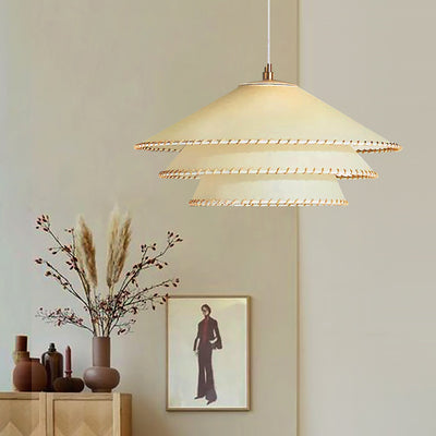 Modern Minimalist Iron Twine Disc Parchment 1-Light Pendant Light For Bedroom