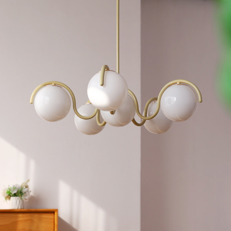 Modern Minimalist Round Ball Iron Glass 6-Light Chandelier For Living Room