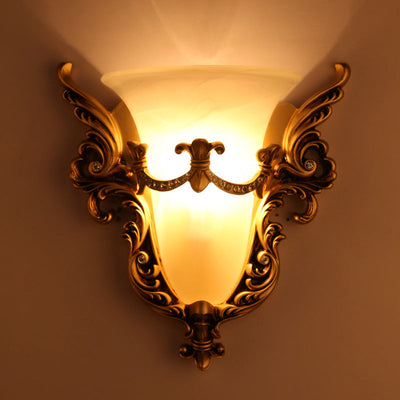 Traditional European Wings Cup Resin Glass 1-Light Wall Sconce Lamp For Bedroom