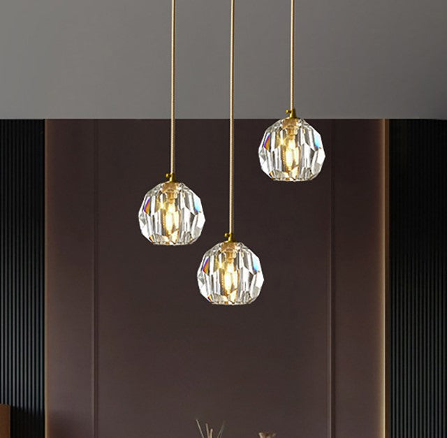 Modern Luxury Radiant Clear Crystal Ball Copper 1-Light Pendant Light For Living Room