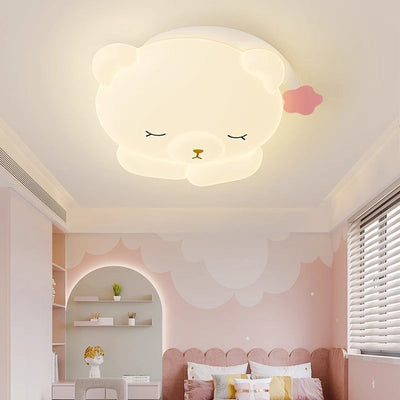 Modern Art Deco Kids Iron PE Bear LED Flush Mount Ceiling Light For Bedroom