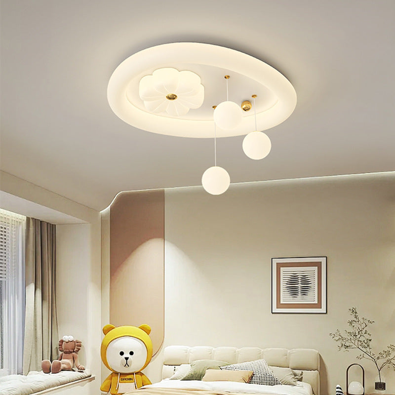 Contemporary Nordic Kids Iron PE Elliptical Round Ball Flower Moon LED Flush Mount Ceiling Light For Bedroom