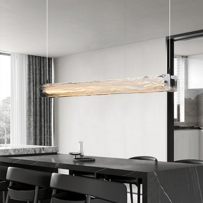 Modern Minimalist Long Strip Iron Aluminum Glass LED Island Light Pendant Light For Study Room