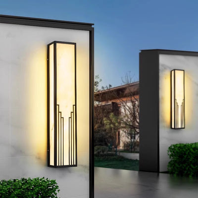 Modern Minimalist Rectangular Stainless Steel Marble LED Outdoor Wall Sconce Lamp For Garden