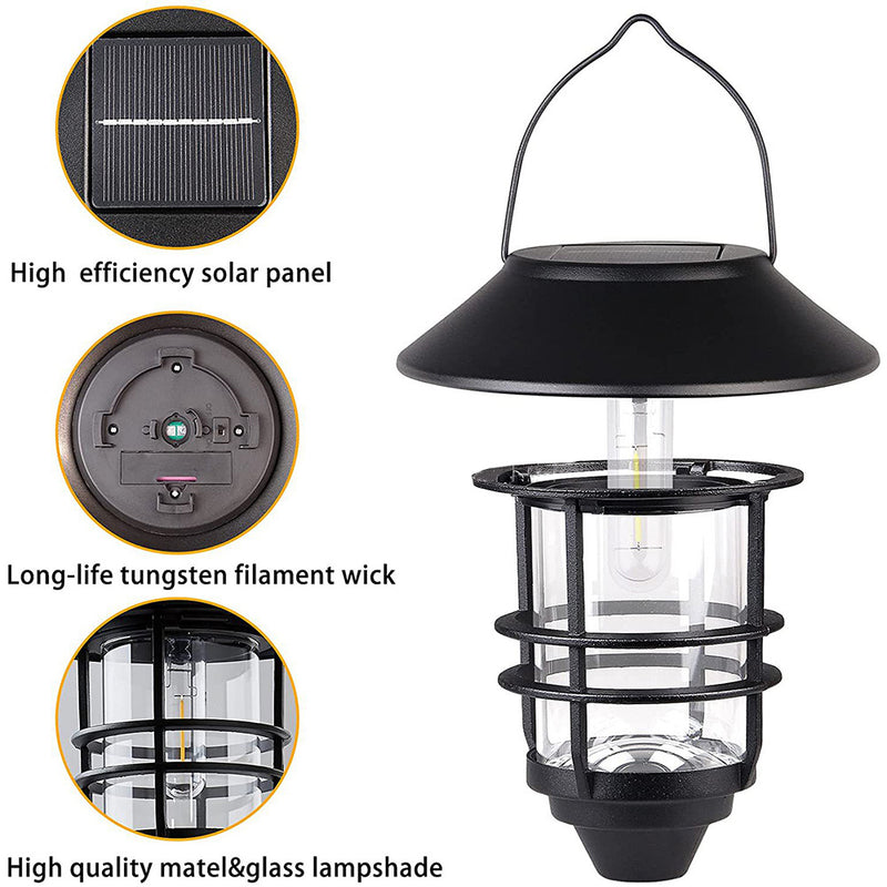 Contemporary Retro Solar Waterproof Aluminum Glass Lantern Cylinder 1-Light Hanging Wall Sconce Lamp For Outdoor Patio