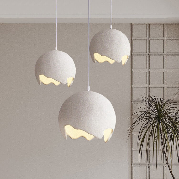 French Modern Cream Eggshell Shape Resin Iron 1-Light Pendant Light