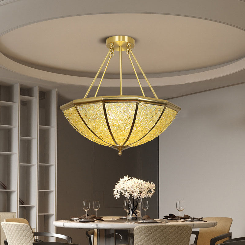 Modern Luxury Copper Frame Crystal Round Shade 5-Light Chandelier For Living Room