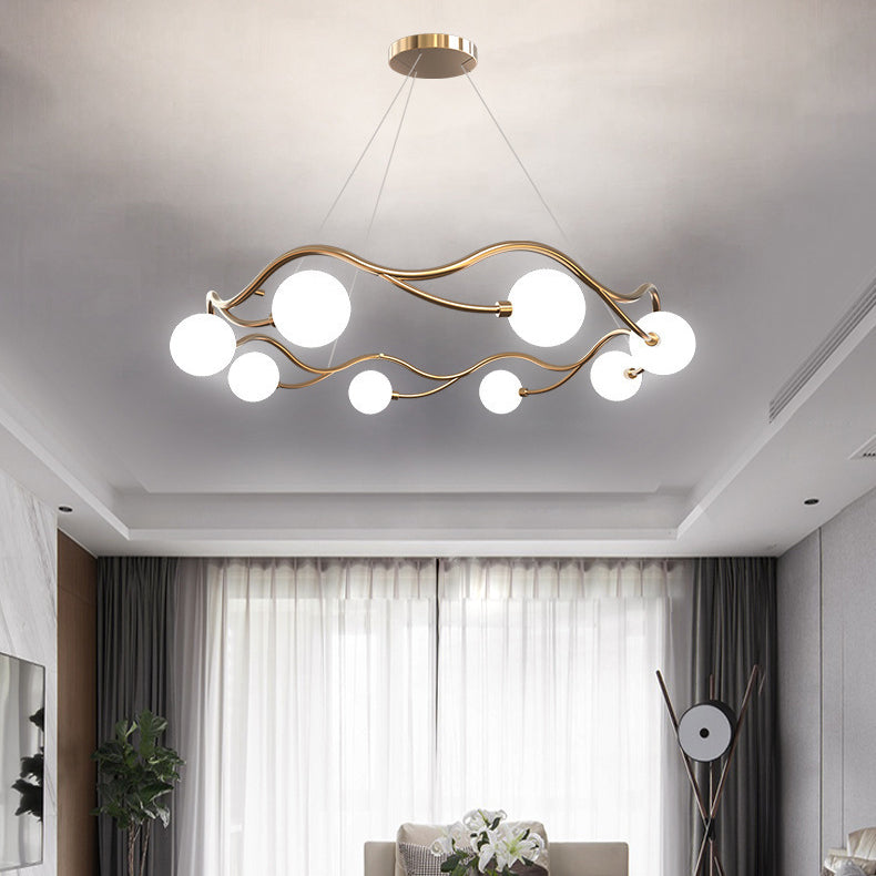 Contemporary Nordic Metal Glass Round Wave Ball Ring 8/10/12 Light Chandeliers For Living Room