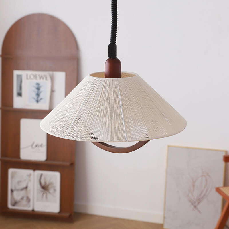 Traditional Japanese Solid Wood Round 1-Light Pendant Light For Living Room