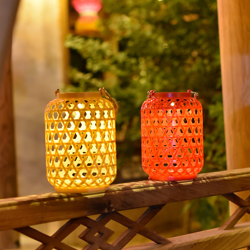 Contemporary Creative Solar Waterproof Lantern Weaving Plastic LED Portable Outdoor Light For Garden