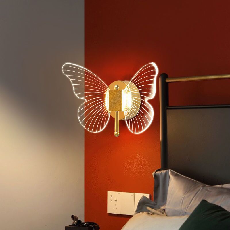 Contemporary Creative Butterfly Acrylic Iron LED Wall Sconce Lamp For Bedroom