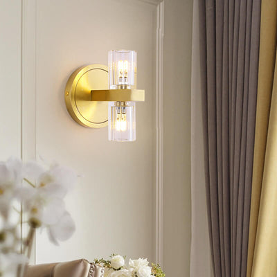 Modern Luxury Crystal Cylindrical Copper 2-Light Wall Sconce Lamp