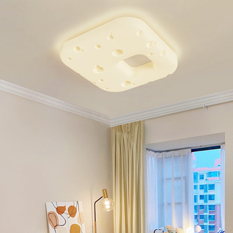 Contemporary Nordic Cream Cookies Design Square PE Shade LED Flush Mount Ceiling Light For Living Room