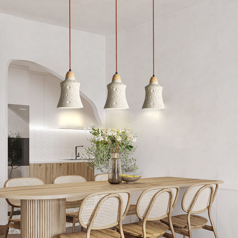 Contemporary Industrial Dome Tapered Solid Wood Cement 1-Light Pendant Light For Living Room