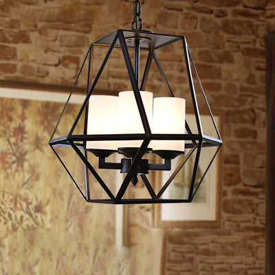 Contemporary Industrial Quadrilateral Trapezoidal Iron 3/4 Light Chandelier For Living Room