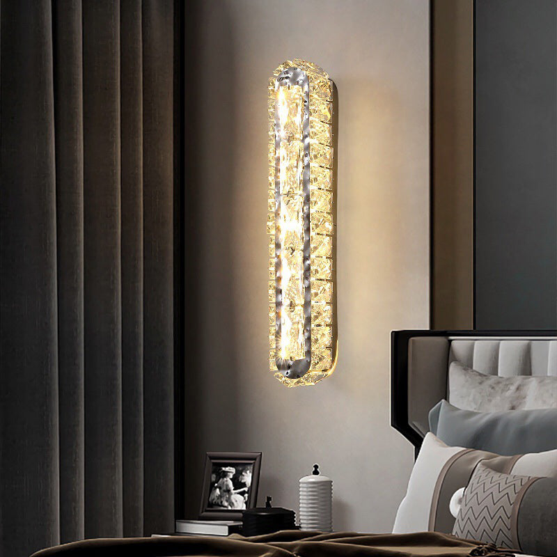 Modern Luxury Stainless Steel Crystal Elliptical Strip LED Wall Sconce Lamp For Living Room