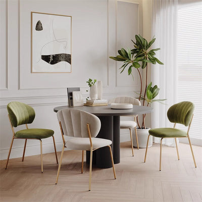 Contemporary Nordic Round Cotton Linen Upholstered Dining Chair Backrest For Dining Room