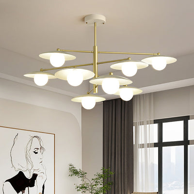 Modern Minimalist Round Flying Saucer Orb Branch Iron Glass 4/6/8 Light Chandelier For Living Room