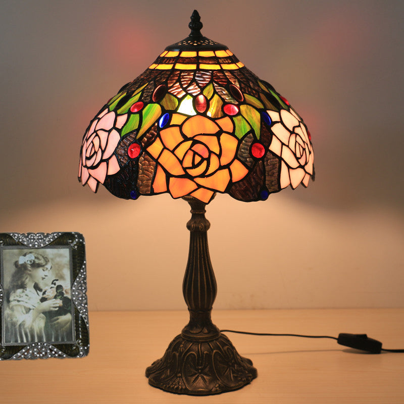 Traditional Tiffany Bloom Floral Stained Glass 1 - Light Table Lamp For Bedroom