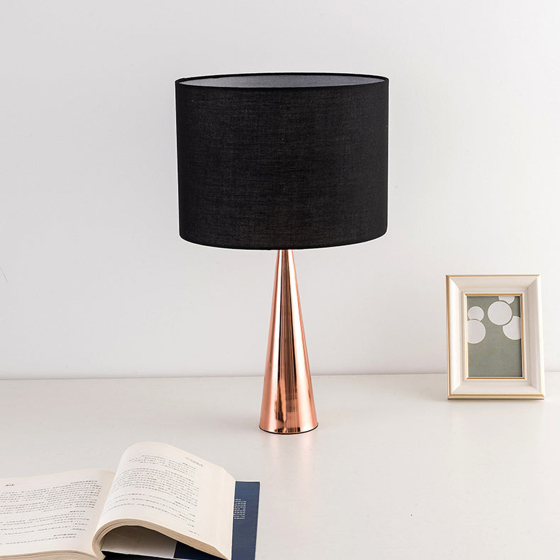 Contemporary Scandinavian Black Fabric Cone Base 1-Light Table Lamp For Study